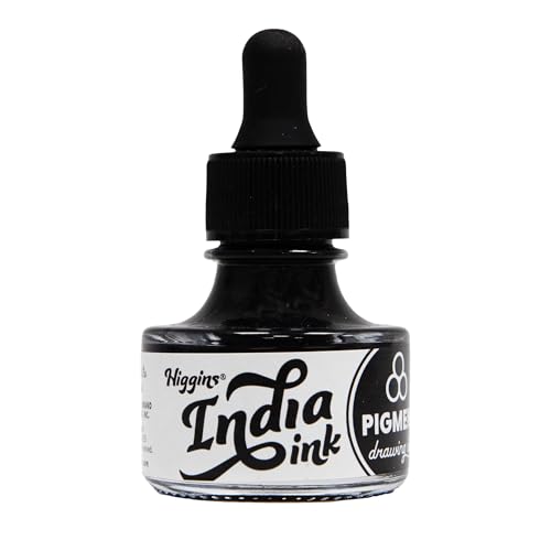Higgins Black India Pigmented Drawing Ink - for Artists and Students - 1 oz. Glass Bottle (HIG44201)