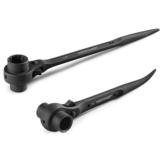 MAXPOWER 2 Pieces Spud Ratchet Set, 3/4 Inch x 7/8 Inch Dual Socket Spud Ratchet, 17mm x 19mm Metric Spud Ratchet Scaffold Wrench