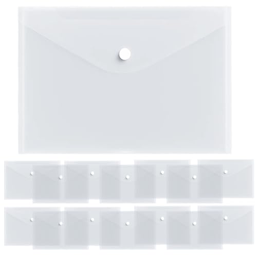 15 Stück Dokumententasche A5 Querformat, 24x17cm Dokumentenmappe Transparent Sichttaschen mit Klettverschluss Wasserdicht Sammelmappen ohne Lochung für Schule Büro Zuhause