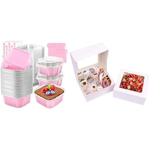 NPLUX Bundle of 60 Pack Mini Cake Pans and 30 Pack Bakery Boxes with Window