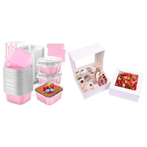 NPLUX Bundle of 60 Pack Mini Cake Pans and 30 Pack Bakery Boxes with Window
