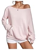 RoseSeek Women's Off The Shoulder Sweatshirts Tops Long Sleeve Pullover Tops Trendy Comfy Fall Outfits Pink S