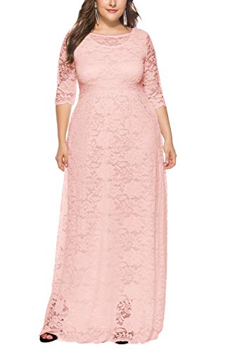 Image of Eternatastic Women's Floral Lace 2 /3 Sleeves Maxi Dress Plus Size Evening Party Dresses