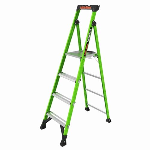 Little Giant MightyLite 6-ft Fiberglass Stepladder, Hi-Viz Green, Slim Profile, Full Platform, Anti-Slip Wide Steps, Tool Tray Top, 300 lb. Type IA, for Home, Shop & Jobsite Use
