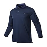 Hiverlay Long Sleeve Polo Shirts for Men Collared Golf Shirt with Pocket UPF 50+ Quick Dry Work Perf