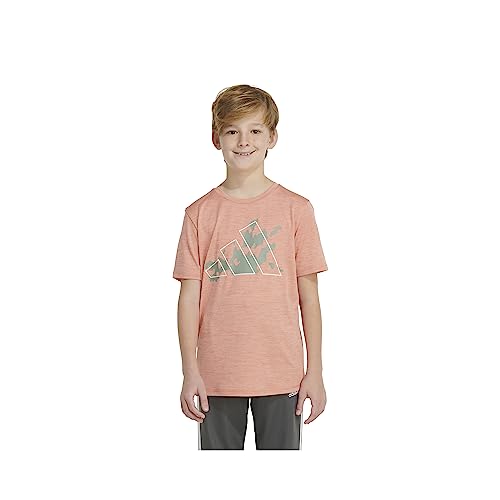Adidas Boys' Big Moisture-Wicking Athletic T-Shirt Gradient BoS Logo Short Sleeve, Wonder Clay Heather3