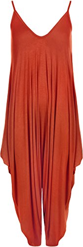 WearAll - Lagenlook Strappy Ausgebeult Harem Jumpsuit Kleid Top Playsuit Cami - Rost - Eine Größe