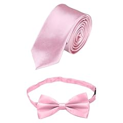 KSBBHDS 1 Cravatta Rosa Con 1 Papillon Rosa, Cravatta in Raso Tinta Unita, Cravatta Stretta Tinta Unita 5 Cm, Cravatta Formale Da Uomo, Adatta per Banchetti, Matrimoni, Riunioni Di Lavoro