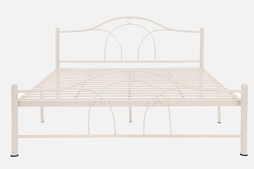 Image of Alto Metal King Size Bed Without Storage | Wrought Iron Double Bed with Headboard & Footboard | Sturdy Powder Coated Platform Bed King Size Cot for BedroomLivingRoom Ivory (75x72)