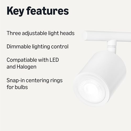 Amazon Basics 3-Light Track Lighting Kit, Dimmable, GU10 MR16 LED Bulbs Included, 500 Lumens, Soft White, Adjustable Heads, 19.9L x 5.1W x 6.65H in, White - image 2
