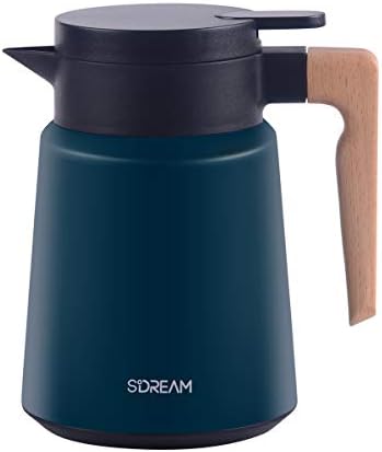 SDREAM Coffee Carafe Stainless Steel Heavy Duty Thermal Carafe,Double Walled Insulated Vacuum Flask,12 - Hour Heat Retention, 34 Oz Beverage Dispenser with Lid and Handle, Green