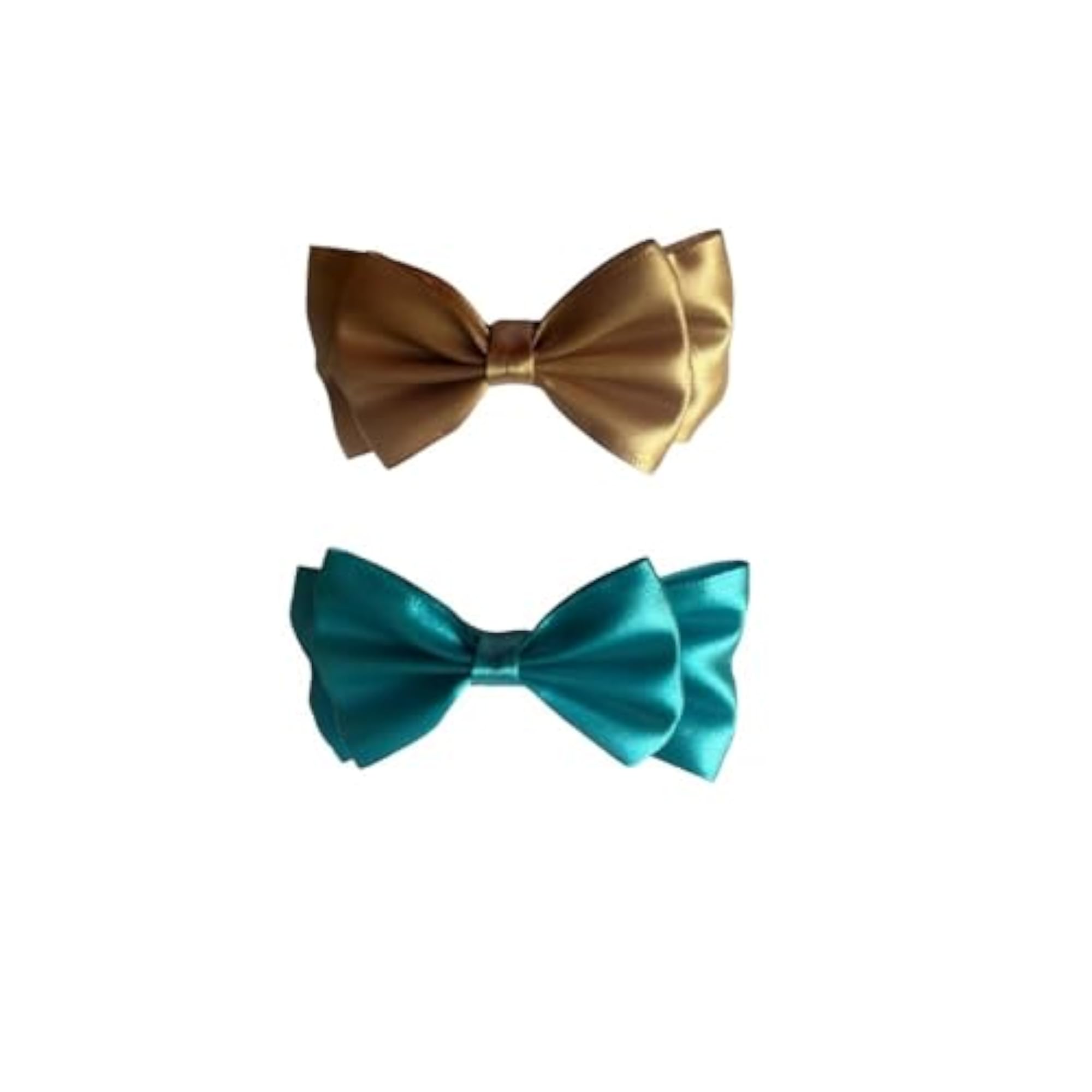 Charming Satin Bow Hair Clip Pack of 2, Gold and Turquoise