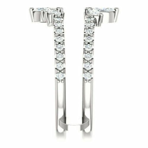 Women's 1 Ct Marquise Cut Diamond 14K White Gold Over 925 Sterling Silver Leaf Design Enhancer Guard Wrap Engagement Ring4