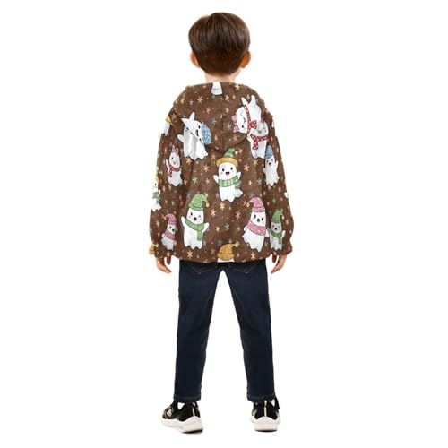 Cute Ghosts with Star in Winter Toddler Fleece Jacket Girl Boys Hooded Fleece Jacket Coat Warm Outwear Zip-up 3-10T4