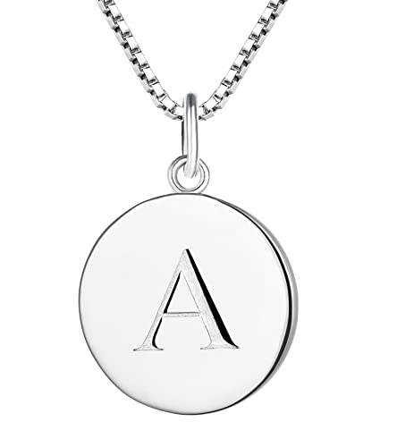 YL Initial Necklace for Women 925 Sterling Silver Round Letter Pendant Polished A-Z Alphabet Jewelry