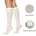 Leegmvse Women Cute Knee High Socks with Bows Fashion Opaque Knee High Stockings with Silk Bow Lace Calf Socks Soft White Long Socks with Ruffles Lolita Stockings Daily Wear