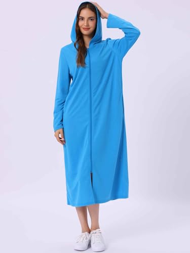 cheibear Womens Sweatshirt Robe Zip Up Hooded Bathrobe Dress Hoodie Long Sleeve Housecoat with Pockets2