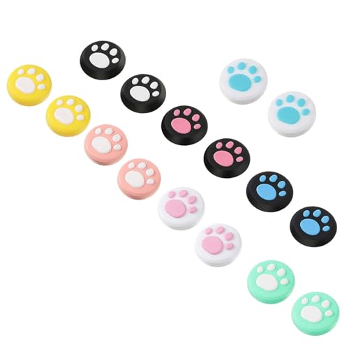 UTHCLO Embouts de Poignées Joystick Silicone Motif Patte Chat 16 Pièces pour Manette Switch Protection Ergonomique et Installation Rapide pour Joueurs Style...