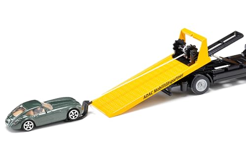 siku 2722, MAN Abschleppwagen ADAC, Inkl. Abzuschleppendem Spielzeugauto, 1:55, Metall/Kunststoff, Gelb, Originalgetreue Funktionen, Ausziehbare Seilwinde, Kipp- und absenkbare Transportplattform