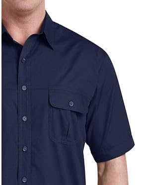 Harbor Bay by DXL Men's Big and Tall Co-Pilot Sport Shirt | Point Collar, Short Sleeves, Button-Through Flap Chest Pockets