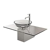 ✔ ️ Contenido del envío y datos técnicos – Lavabo de cristal de seguridad ESG de 12 mm de diámetro Ø 42 cm, altura: 135 mm, placa de cristal transparente de 90 cm incluye caja de acero inoxidable ` Anilla de distancia con juntas de desagüe cromado sin función de push-off. Los elementos adicionales que aparecen en la imagen, como por ejemplo, armario, grifos o espejos de pared no están incluidos.