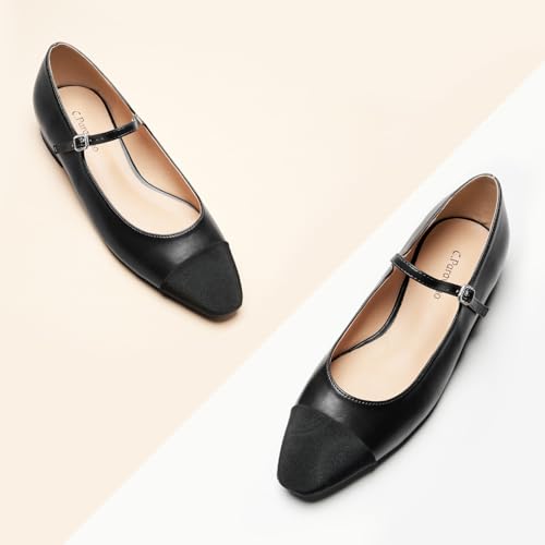 C.Paravano Women's Mary Jane Flats | Almond Toe Ballet Flats | Daily Wear Shoes with Adjustable Strap | Dress Shoes for Work(Size 11.5,a-Black)2