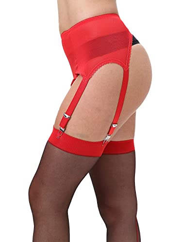 Women's Mysterious Sexy Mesh Garter Belt With 6 Straps Vintage Metal Clips For Stockings (Medium, Red) #TOP2