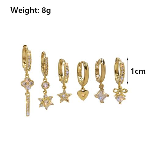 14k Gold Huggie Dangle Hoop Earring Set for Women,Dainty Asymmetrical Zircon Cartilage Multiple Piercing Studs Earrings Prom Jewelry Gifts4