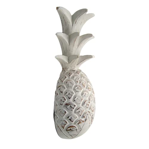 Distressed White Wood Tropical Half Pineapple Wall Plaque, Wall Mounted Decoration, Unique Beach Décor, 15.5 Inches Tall #TOP2