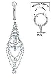 Fake Belly Navel Non Clip on Clear cz Long Chandelier Tear dangle Ring