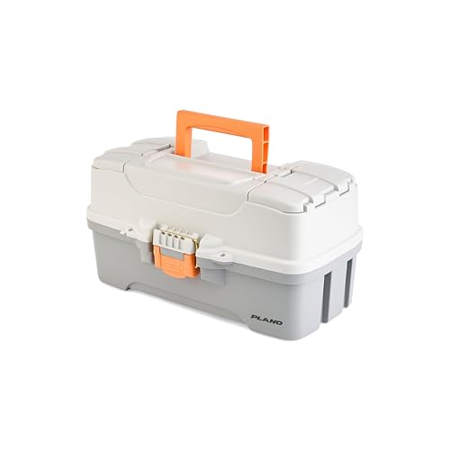 Image of Plano Three-Tray Tackle Box, Light Grey /Dark Grey, Rust-Proof Brass Latch, Top-Access Tray with Deep Storage, Made in the USA, Portable Fishing Gear Storage Organizer