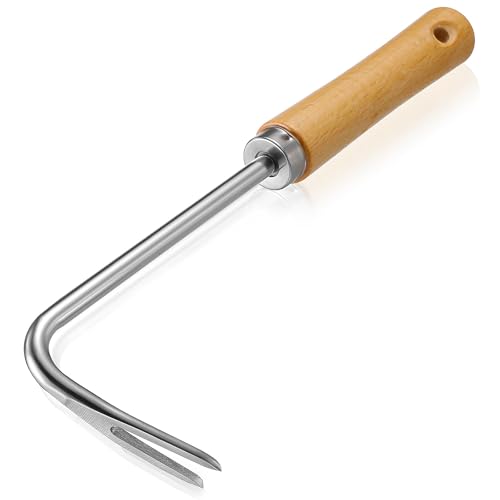 HOUDERCO Hand Unkrautstecher mit Holzgriff Manuelles Unkrautjätgerät aus Eisen Gartengerät zum Jäten und Umpflanzen Bodenlockerungswerkzeug für Garten und Terrasse