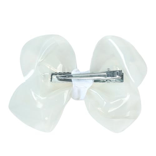 Adorable Waterproof Bow Hair Clips (Pack of 2): Colorful PVC Bow Clips for Summer Swimming Fun - Perfect Hair Accessories for Girls, Toddlers, and Teens (4 Inch-White)