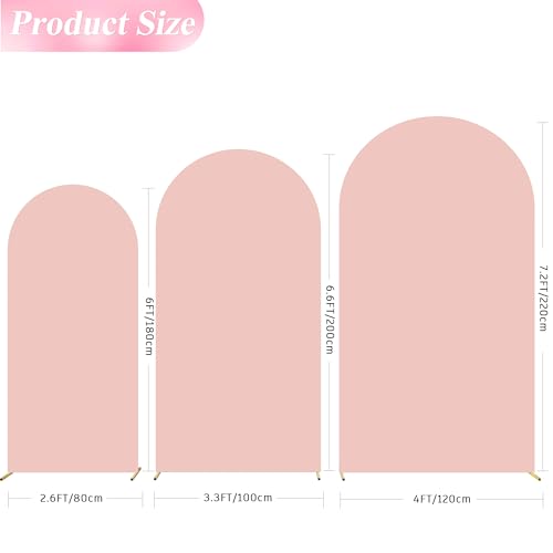 Image of Wokceer Wedding Arch Cover (7.2FT, 6.6FT, 6FT) Set of 3 Spandex Fitted Wedding Arch Stand Covers for Round Top Chiara Arch Backdrop Stands Cover for Birthday Party Ceremony Banquet Decor Pale Pink