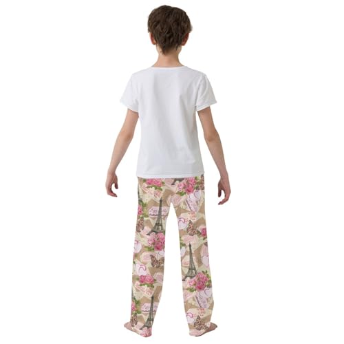 Eiffel Tower Butterfly Rose Boys Long Pants Soft Trousers Elastic Waist Kids Lounge Bottoms with Pockets S-XL3