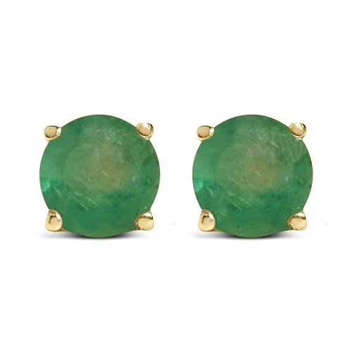14K Yellow Gold 5X5MM Round Green Emerald Solitaire Stud Earrings