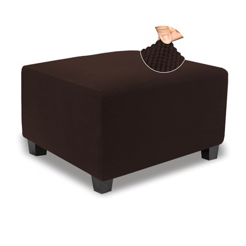Image of NeColorLife Stretch Ottoman Cover Square Oversized Soft Knitted Jacquard Thick Covers for Large Square Ottoman Storage Stool Furniture Protector Brown X-Large