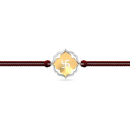 Image of KuberBox 925 Sterling Silver Blossom Swastik Silver Rakhi For Brother
