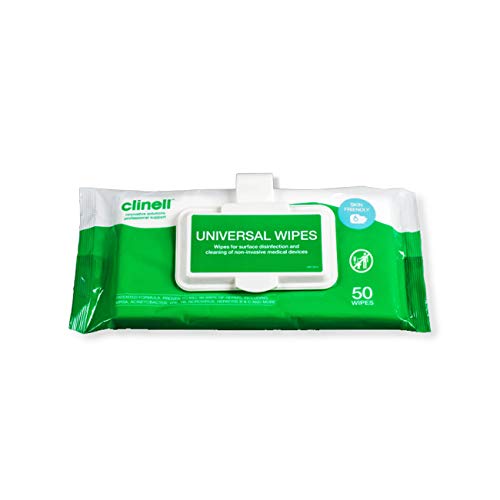 Clinell Universal Cleaning and Surface Disinfection- Multi Purpose - Kills 99.99% of Germs Effective from 30 Seconds - 1 x Clip Pack of 50 Wipes