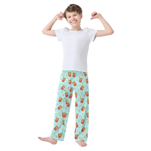 ZZXXB French Fries Print Boys Long Pants Soft Trousers Elastic Waist Kids Lounge Bottoms with Pockets S-XL2