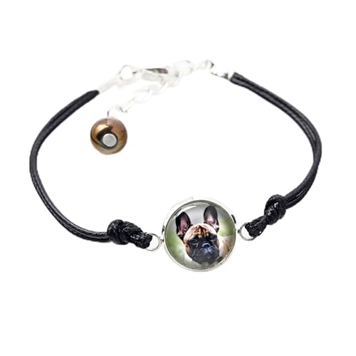 Art-Dog Bracciale con foto del cane | Bracciale in cordoncino fatto a mano con pietra naturale | Gioielli antiallergici | Bulldog francese