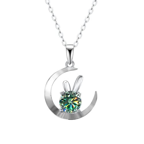 Collier Moissanite lapin rose pour femme en argent et pendentif coloré