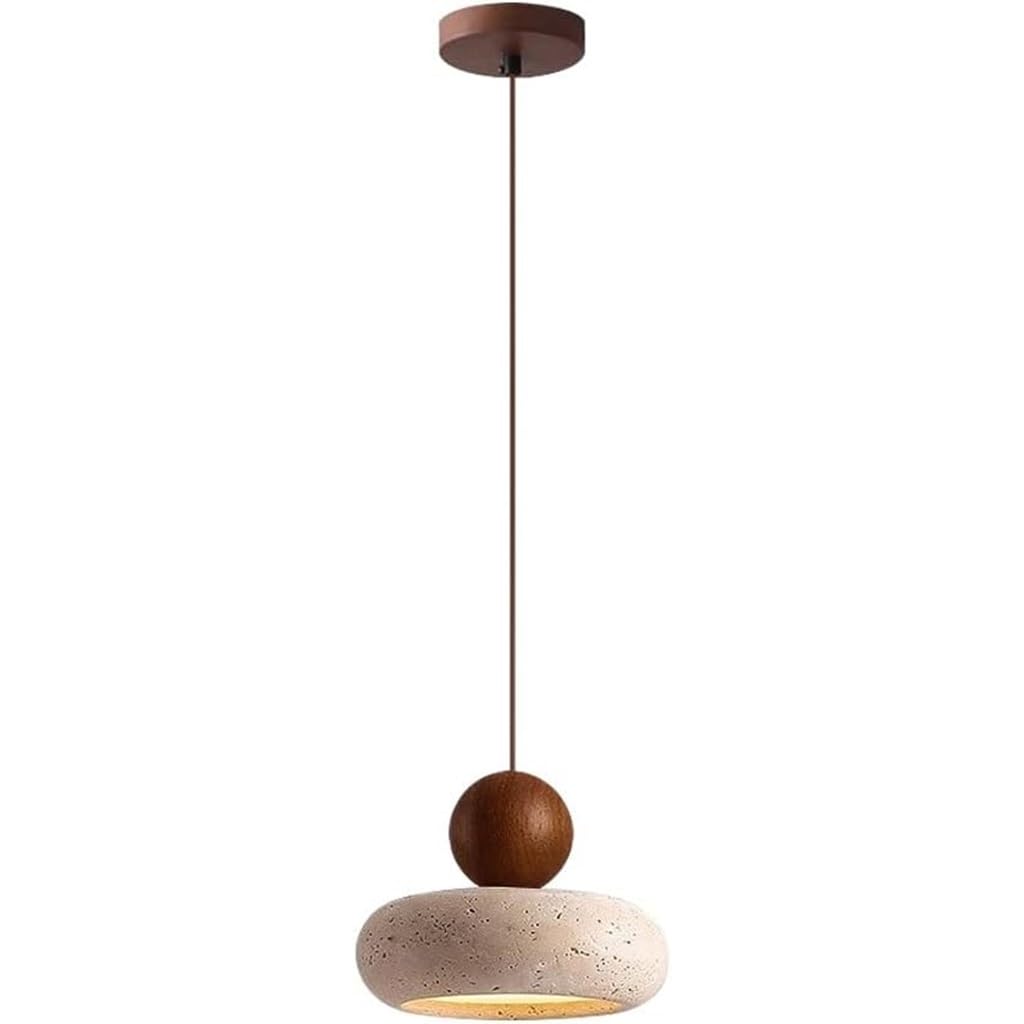 Suspension LED Bois & Travertin Wabi-Sabi 1/3 Lumières | Lustre Nordique Vintage En Pierre Naturelle Jaune, Hauteur Réglable Pour Salle À Manger, Salon, Chambre & Cuisine(20cm)