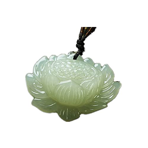 Vsoruln Natural Green Jade Lotus Pendant Necklace Fashion Lucky Charm Pendant