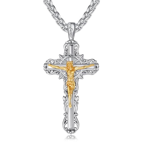 925 Sterling Silver Cross Crucifix Pendant Necklace for Men Women Saint Medal Christian Religious Necklace for Men