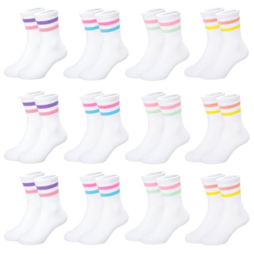 Jeayita Socken Mädchen 95% Baumwolle Sportsocken Kinder Tennissocken Kinder Atmungsaktiv Elastisch Schulkind Kindersocken12 Paar