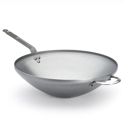 De Buyer - Wok à queue en tôle d'acier MINERAL B et anse face à queue - 40 cm - Fabriqué en France, Sans PFAS, Anti Adhérence Naturelle, Finition à la Cire...
