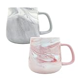 Mualuwi Ceramic Coffee Mug Set of 2, Gray and Pink Marble Pattern Procelain Couple Mugs, Stoneware Matching Cups, Dishwasher Safe, Microwave Safe, 13 oz