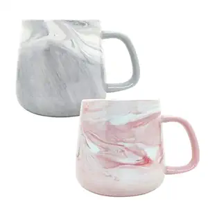 Mualuwi Ceramic Coffee Mug Set of 2, Gray and Pink Marble Pattern Procelain Couple Mugs, Stoneware Matching Cups, Dishwasher Safe, Microwave Safe, 13 oz