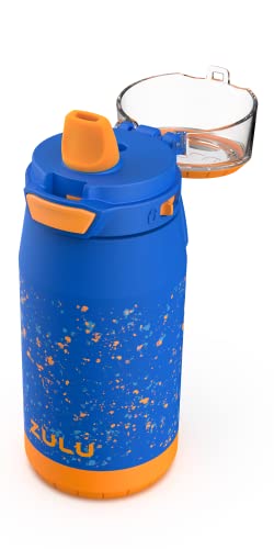 Zulu Flex Kids Stainless Steel Vacuum Insulated Water Bottle With Soft Straw, Leak-Proof Locking Lid And Soft Touch Carry Loop, Bpa Free, Blue/Orange Speckle, 12Oz #TOP3